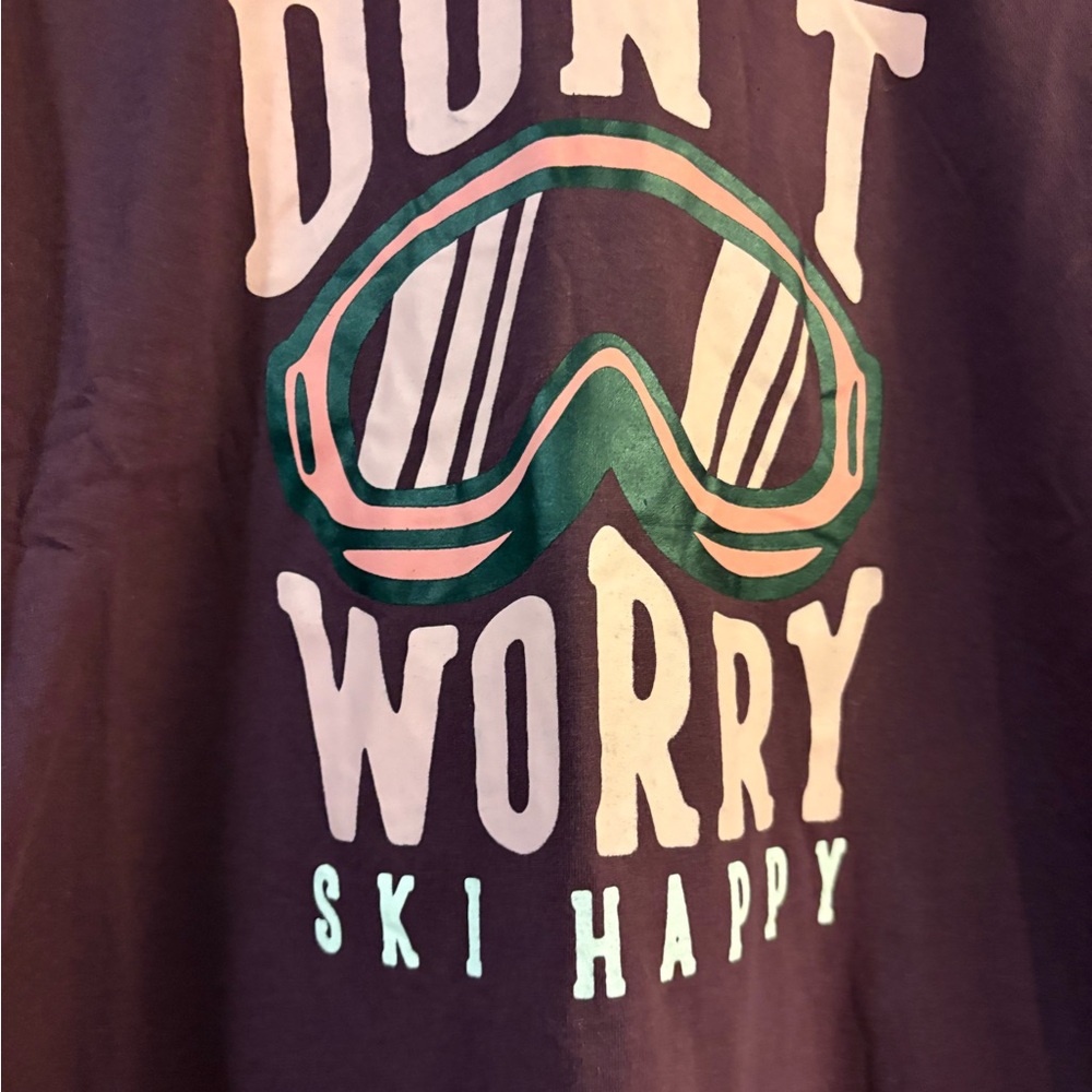 NWT Born Deep Plum Long Sleeve Tee with Tag. Don’t worry ski happy graphic - Picture 6 of 7